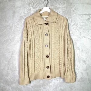 Vintage St John's Bay Cable Knit Fisherman Cardigan Sweater Beige Women's 1X